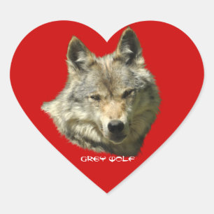 WILDE GRAUER WOLF Tier-Aufkleber Herz-Aufkleber