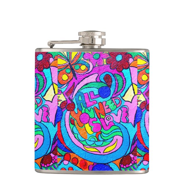 wilde groovy FarbfriedensLiebeflasche Flachmann (Vorderseite)