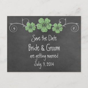 Wilde grüne Rose - Chalkboard Save the Date Postka Ankündigungspostkarte