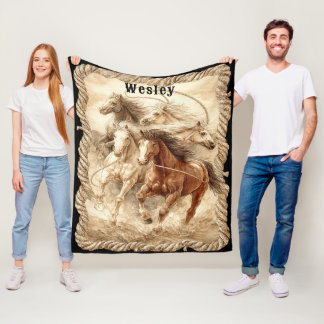 Wilde Hengste Seil Lasso Fleecedecke