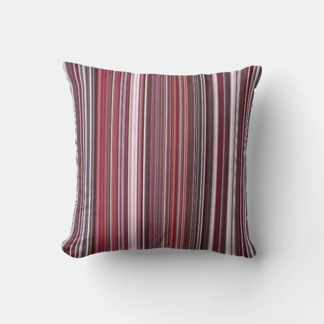 Wilde Himbeere Rot, Rosa und Burgund Streifen Kissen (Vorderseite)