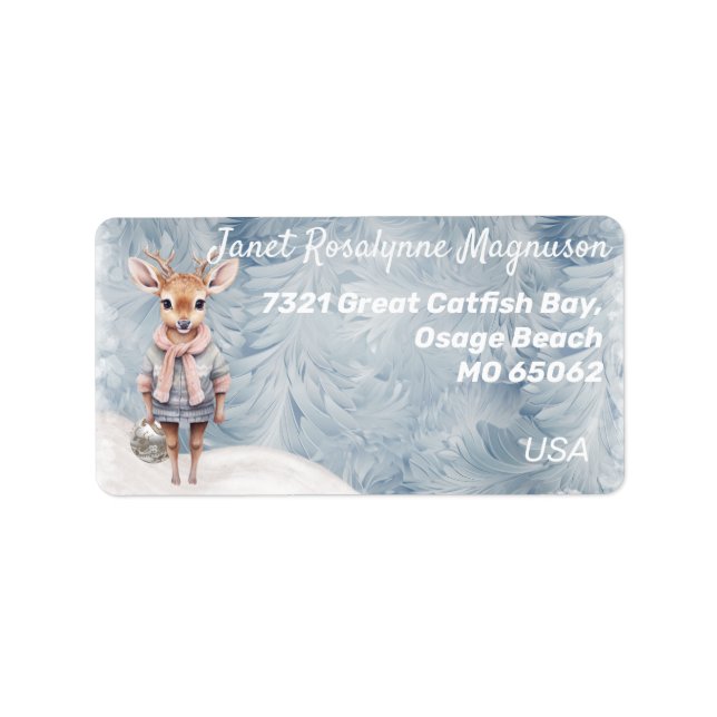 Wilde Hirsche in Winterbekleidung frostige festlic Adressaufkleber (Vorne)