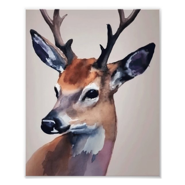 Wilde Hirsche Portrait Aquarellmalerei, Hirsche Fotodruck (Vorne)