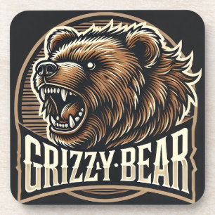 Wilde Illustration eines Grizzlybären Getränkeuntersetzer
