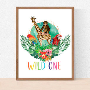 Wilde Jungle Safari Tiere Moderne Wasserfarbe Poster