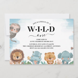Wilde Jungle Tiere 1. Geburtstag Einladung