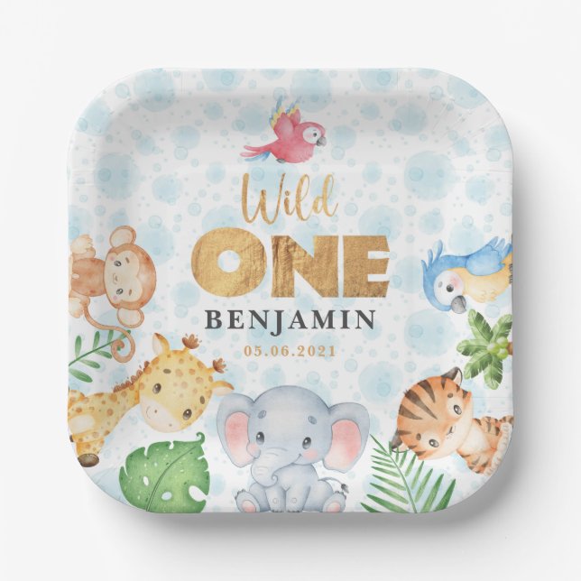 Wilde Jungtiere 1. Geburtstag Party Papier P Pappteller (Vorderseite)