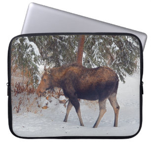 Wilde kanadische Elchkühe und Winterwald II Laptopschutzhülle