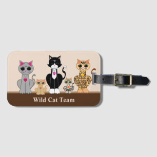 Wilde Katzen-Mannschaft auf Beige und Braun Gepäckanhänger