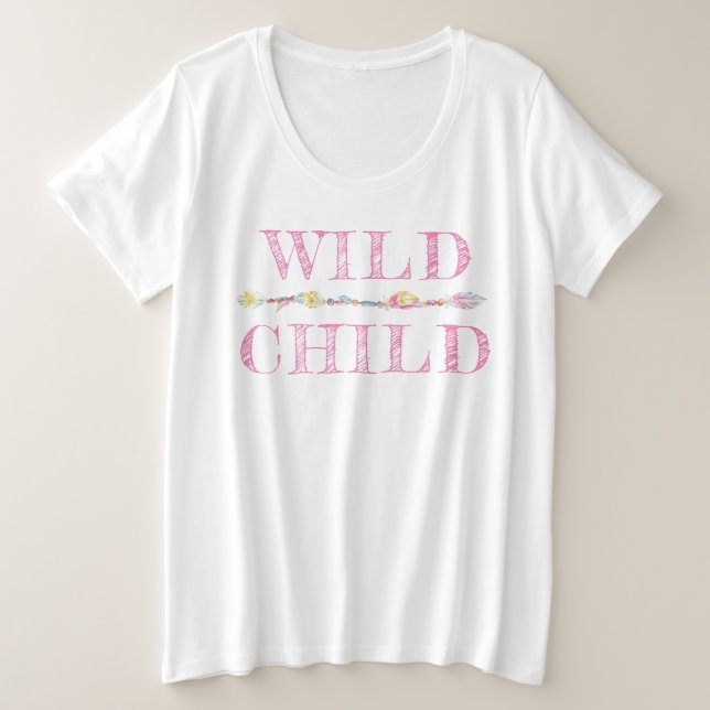 Wilde Kinderfedern und Perlen bohrosa Slogan tee (Design vorne)