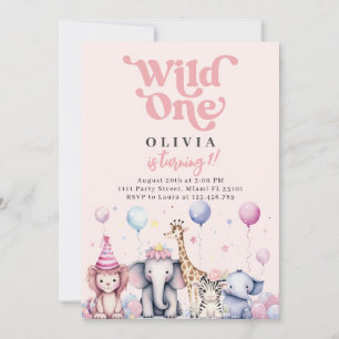 Wilde kleine Pinke Jungle-Safari-Tiere Mädchen Geb Einladung
