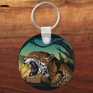 Wilde knurrende Jaguar-Dschungel-Kunst – Kühnes Tr Schlüsselanhänger
