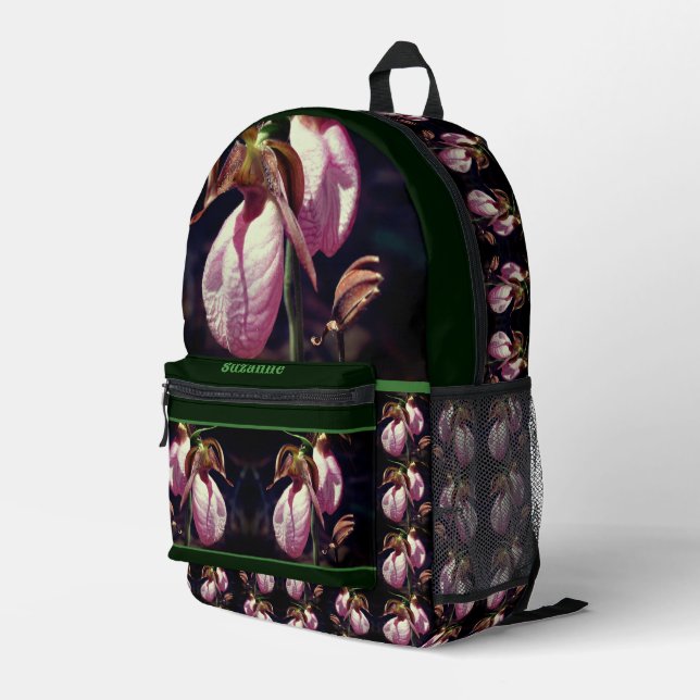 Wilde Lady Slipper Orchid-Blume Personalisiert Bedruckter Rucksack (Rückseitige Ecke Rechts)