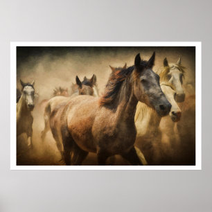 Wilde laufende Pferde: Western-Rustikale-Wildlife- Poster