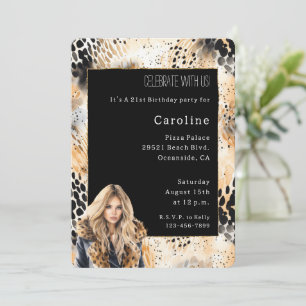 Wilde Leopard Blond weibliche Coat Animal Birthday Einladung