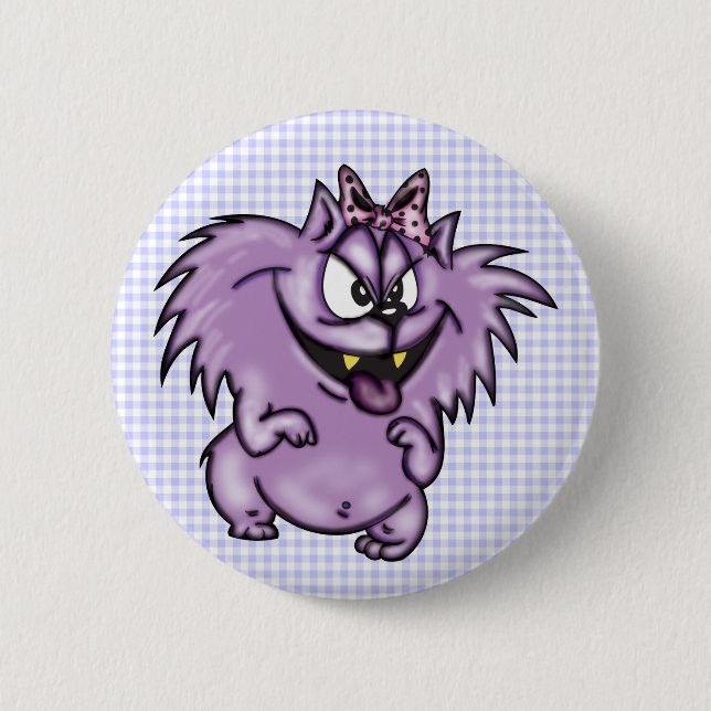 Wilde lila Cartoon-Katze Button (Vorderseite)