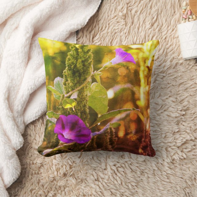 Wilde Lila Morning Glory Blume Abstrakt Kissen (Decke)