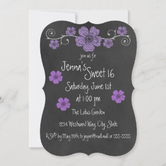 Wilde Lila Rose Chalkboard Party Einladung