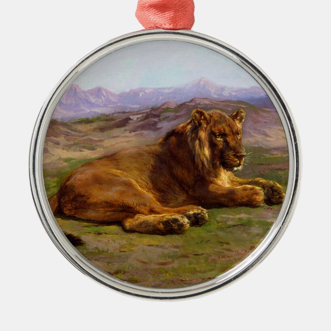 Wilde Löwen in der afrikanischen Savannah Ornament Aus Metall (Vorne)