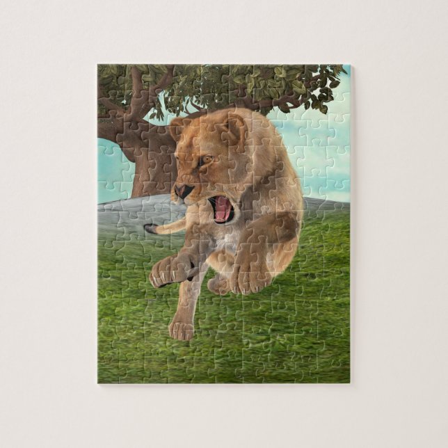 Wilde Löwin Dschungel-Abenteuer-Kunst (Vertikal)
