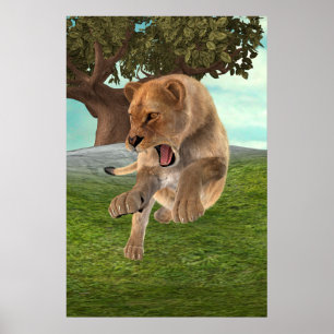Wilde Löwin Dschungel-Abenteuer-Kunst Poster