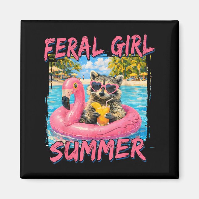 Wilde Mädchen Sommer Lustiger Waschbär ol Float St Magnet (Vorne)
