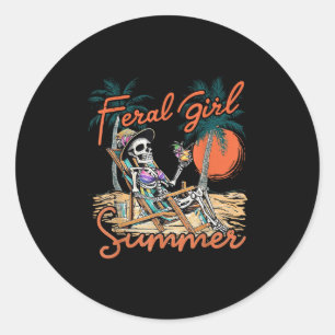 Wilde Mädchen Sommer Lustiges Meme Skelett Hawaii Runder Aufkleber