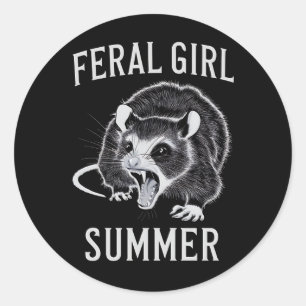 Wilde Mädchen Sommer Opossum Vintage Runder Aufkleber