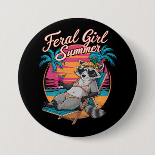 Wilde Mädchen Sommer Strand Lustiger Waschbär Button