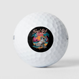 Wilde Mädchen Sommer Strand Lustiger Waschbär Golfball