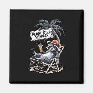 Wilde Mädchen Sommer Strand Lustiger Waschbär Magnet