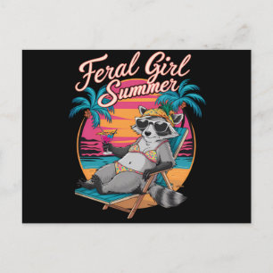 Wilde Mädchen Sommer Strand Lustiger Waschbär Postkarte