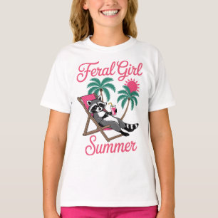 Wilde Mädchen Sommer Waschbär Entspannung Lustiges T-Shirt