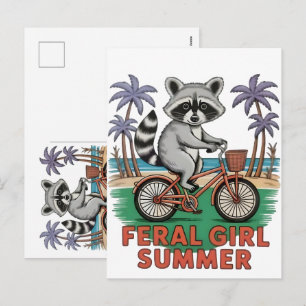 Wilde Mädchen-Sommer-Waschbären-Strand-Vibes Wild Feiertagspostkarte