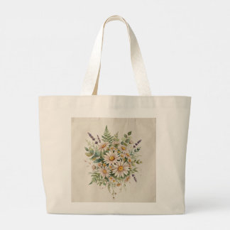 Wilde Margerite Botanisches Aquarell-Blumenmotiv Jumbo Stoffbeutel