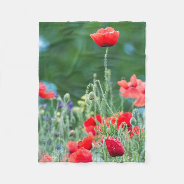 Wilde Mohn Fleecedecke (Vorderseite)