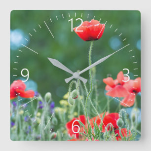 Wilde Mohn Quadratische Wanduhr