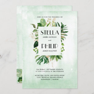 Wilde Monstera-Blätter Hochzeit Einladung