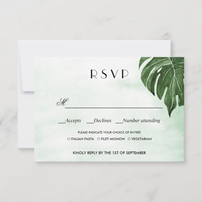 Wilde Monstera-Blätter WEDDING RSVP - MEALE WAHL (Vorderseite)
