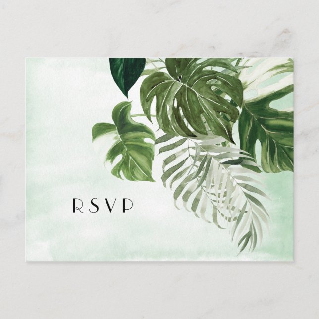 Wilde Monstera, tropisches Blattwerk Hochzeit RSVP Postkarte (Vorderseite)