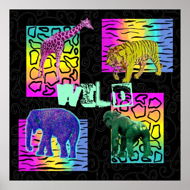 Wilde Neon Animals Poster (Vorne)