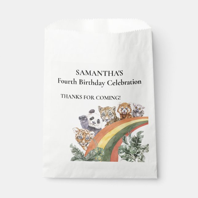 Wilde Niedliche Jungle Tiere Rainbow Birthday Gevo Geschenktütchen (Vorderseite)
