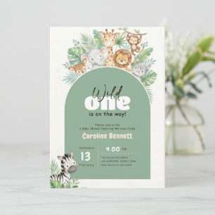 Wilde One Greenery-Safari-Baby-Party Einladung