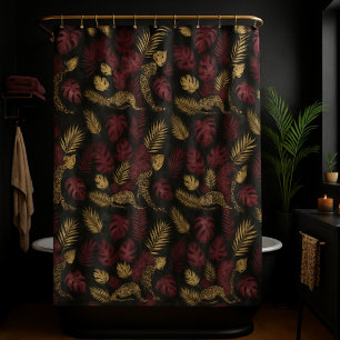 Wilde Opulenz Burgund & Gold Dschungel Duschvorhang