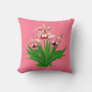 Wilde Orchideen - Coral Pink Orchids and Foliage Kissen