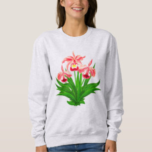 Wilde Orchideen - Coral Pink Orchids and Foliage Sweatshirt