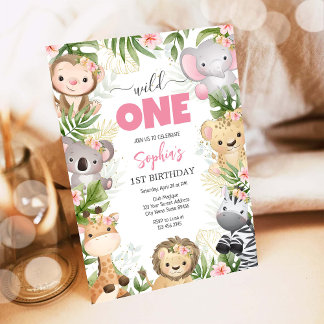 Wilde Party-Tiere Kinder 1. Geburtstag Einladung