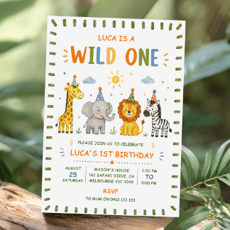 Wilde Party-Tiere Safari-Jungen-Geburtstag  Einladung