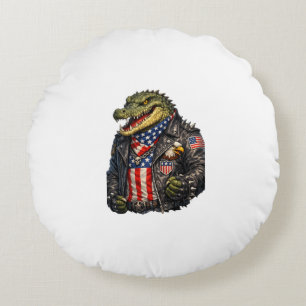 Wilde patriotische Alligator-Biker-Lederjacke St Rundes Kissen