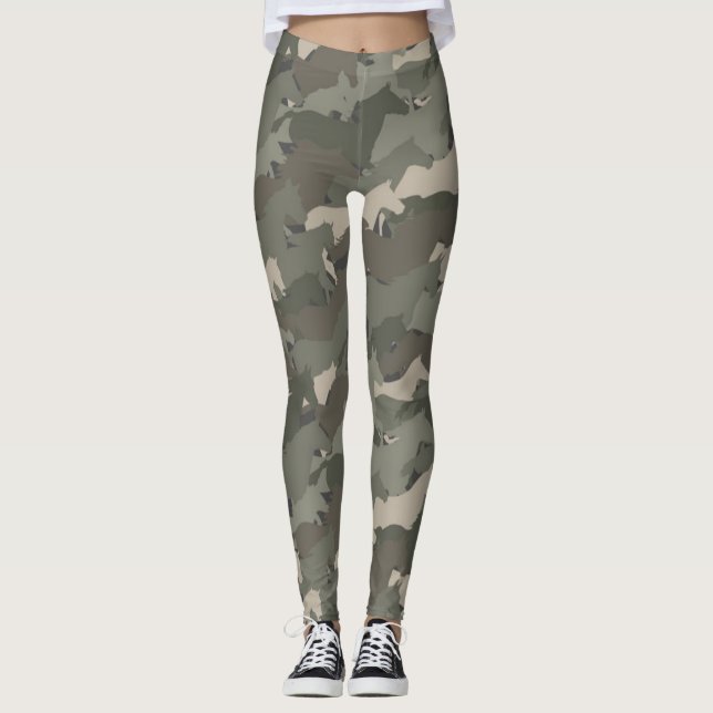 Wilde Pferde Camouflage Muster Leggings (Vorderseite)